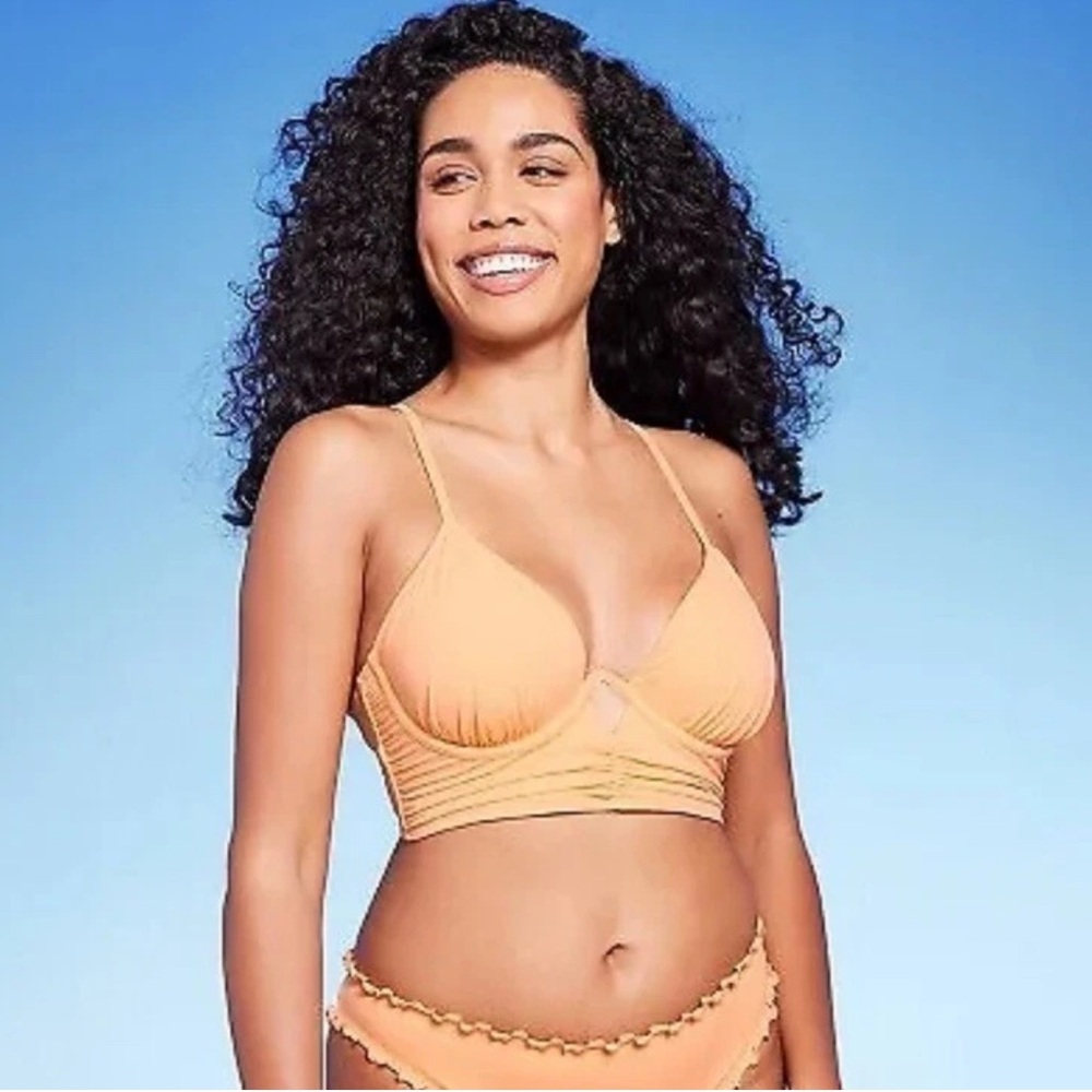 NWT Shade & Shore Orange Longline Shirred Keyhole Underwire Bikini Top - 34D - Picture 7 of 13
